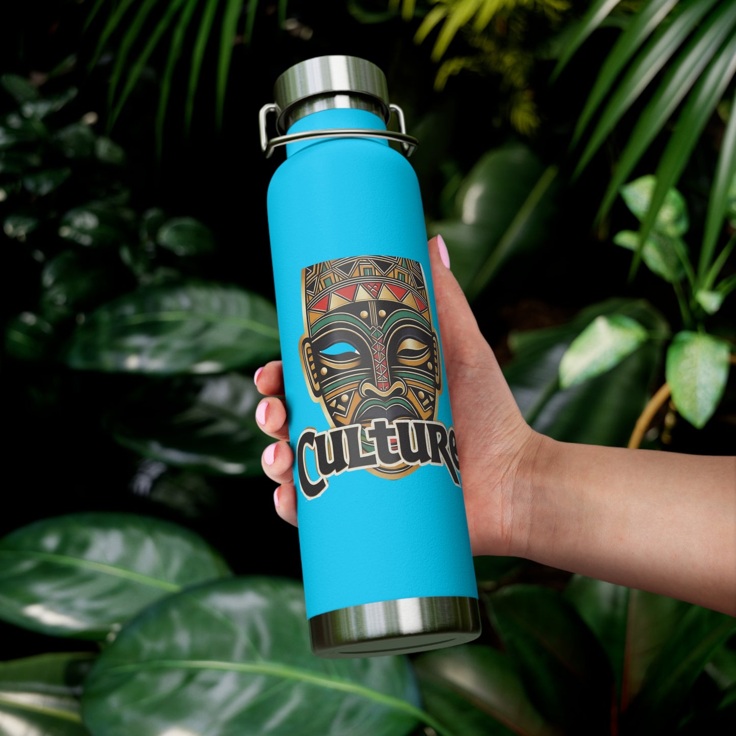 22oz AOE Culture Water Bottle with African Mask & “Culture” Design:
