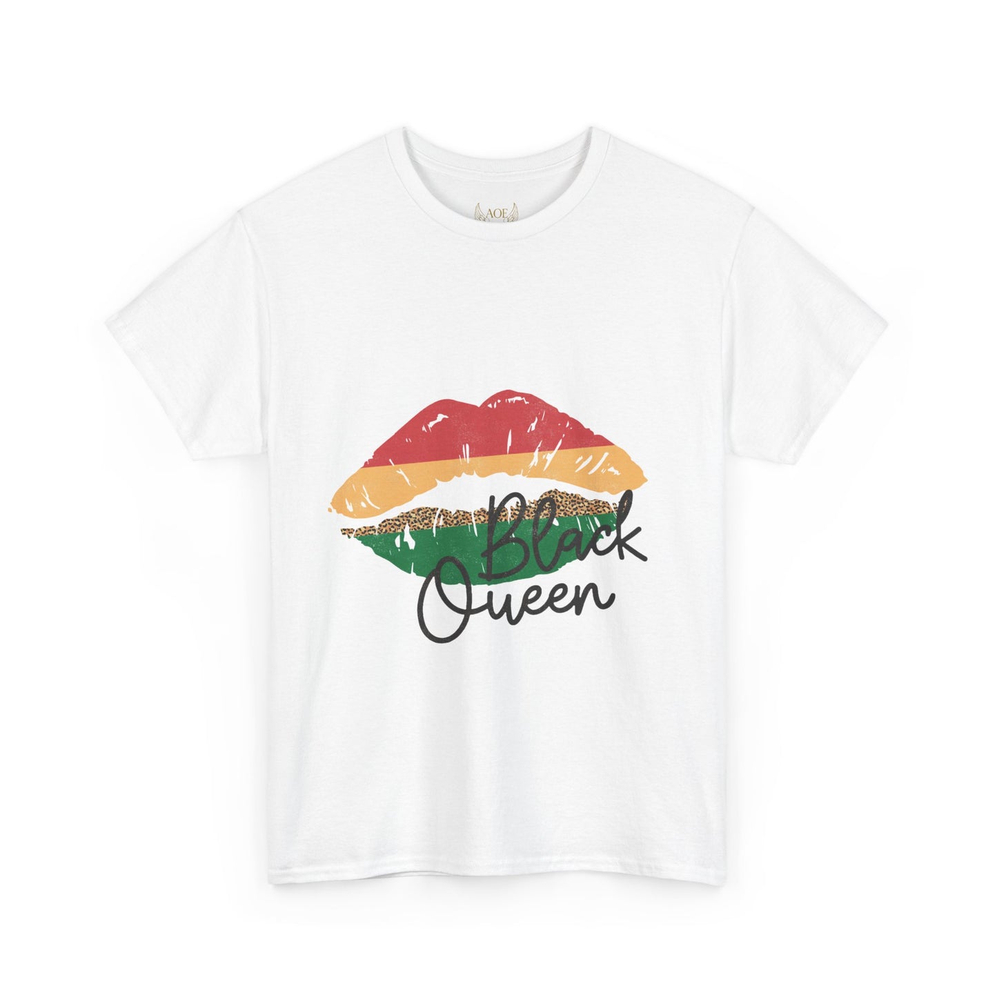AOE Black Queen Lip Print T-Shirt | Afrocentric Gold Green Red Tee | Melanin Beauty Shirt | African Heritage Apparel | Juneteenth
