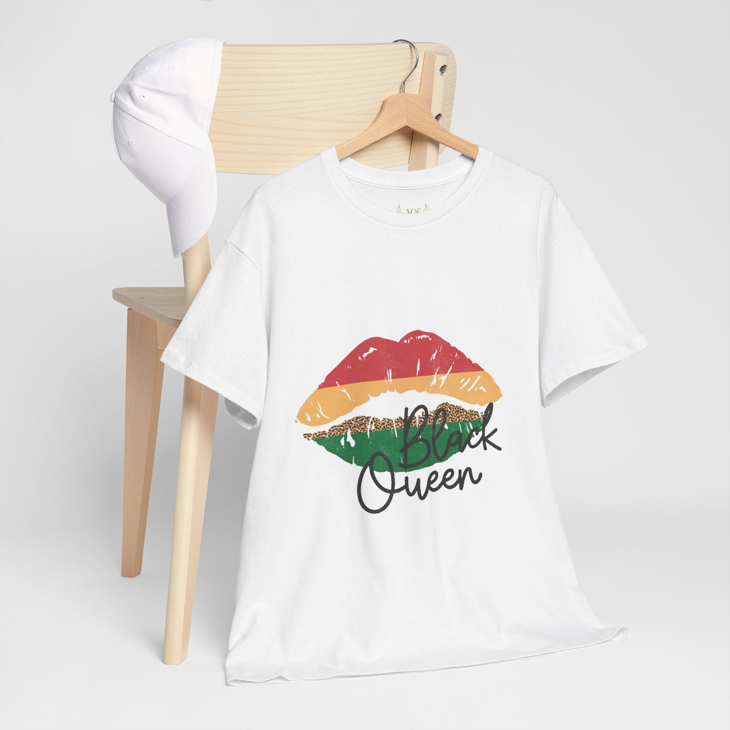 AOE Black Queen Lip Print T-Shirt | Afrocentric Gold Green Red Tee | Melanin Beauty Shirt | African Heritage Apparel | Juneteenth