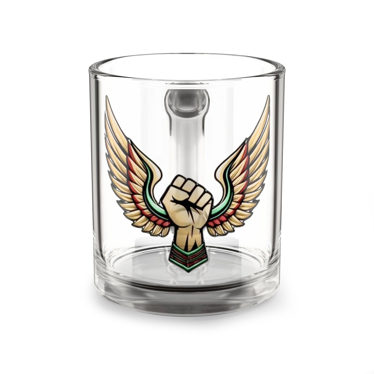 10oz Glass AOE Mug | Angel Wings Between Fist Design | Empowerment Drinkware | Afrocentric