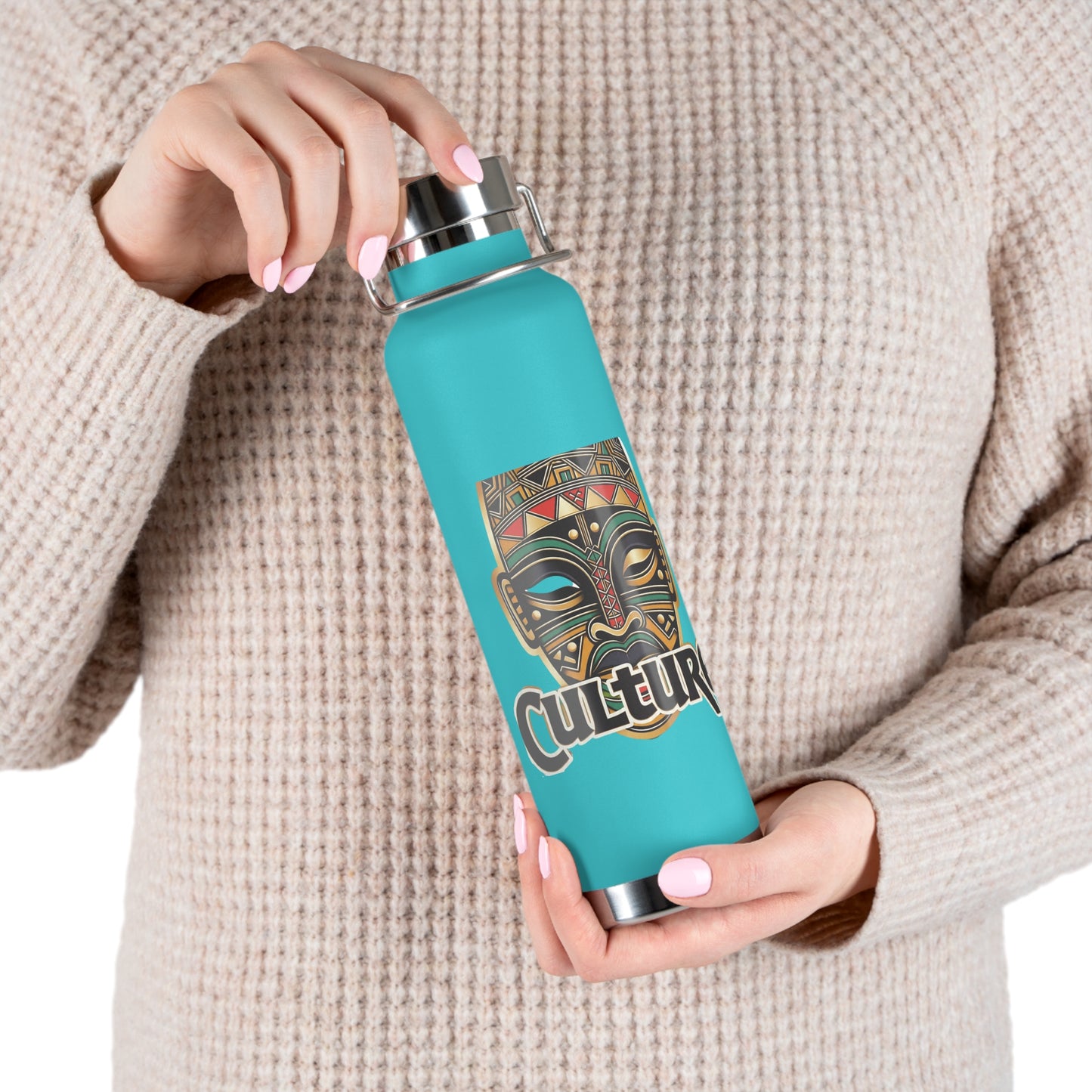 22oz AOE Culture Water Bottle with African Mask & “Culture” Design: