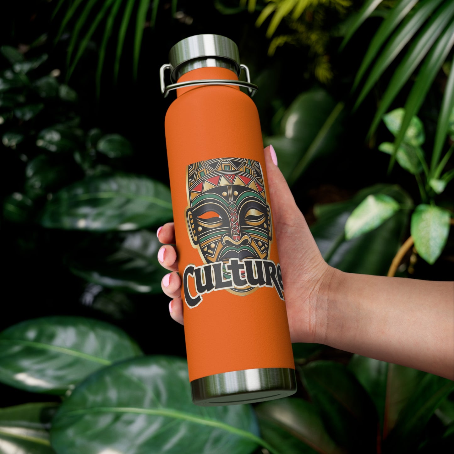 22oz AOE Culture Water Bottle with African Mask & “Culture” Design:
