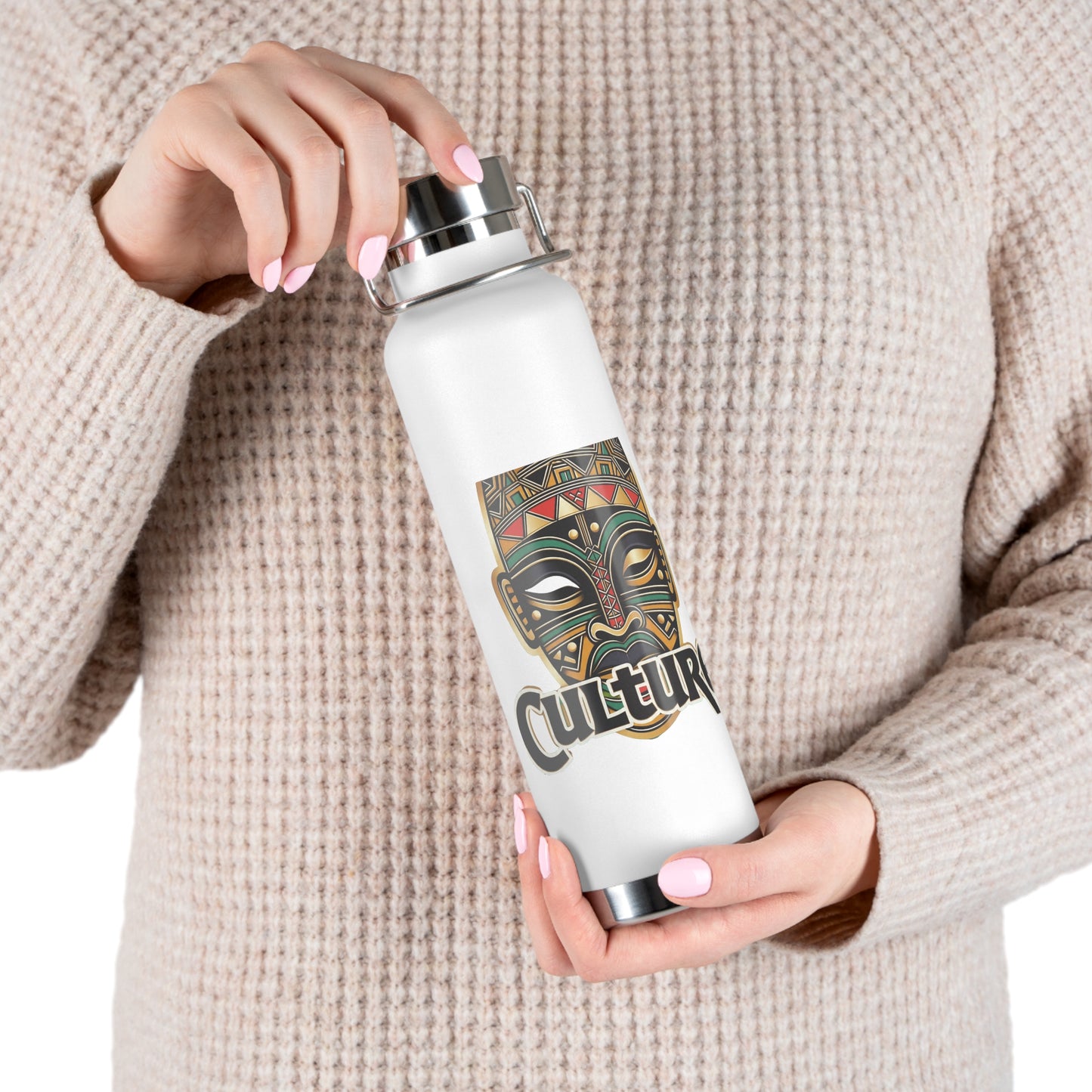 22oz AOE Culture Water Bottle with African Mask & “Culture” Design: