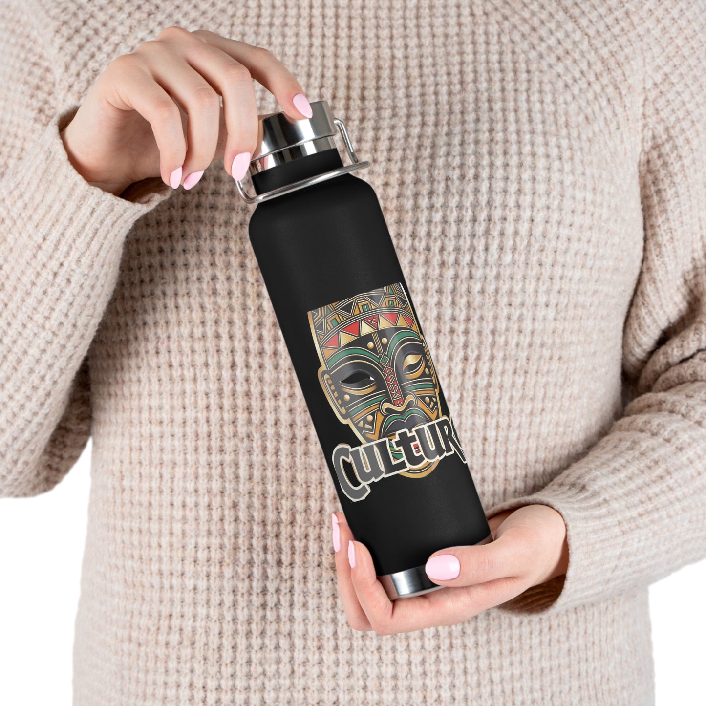 22oz AOE Culture Water Bottle with African Mask & “Culture” Design: