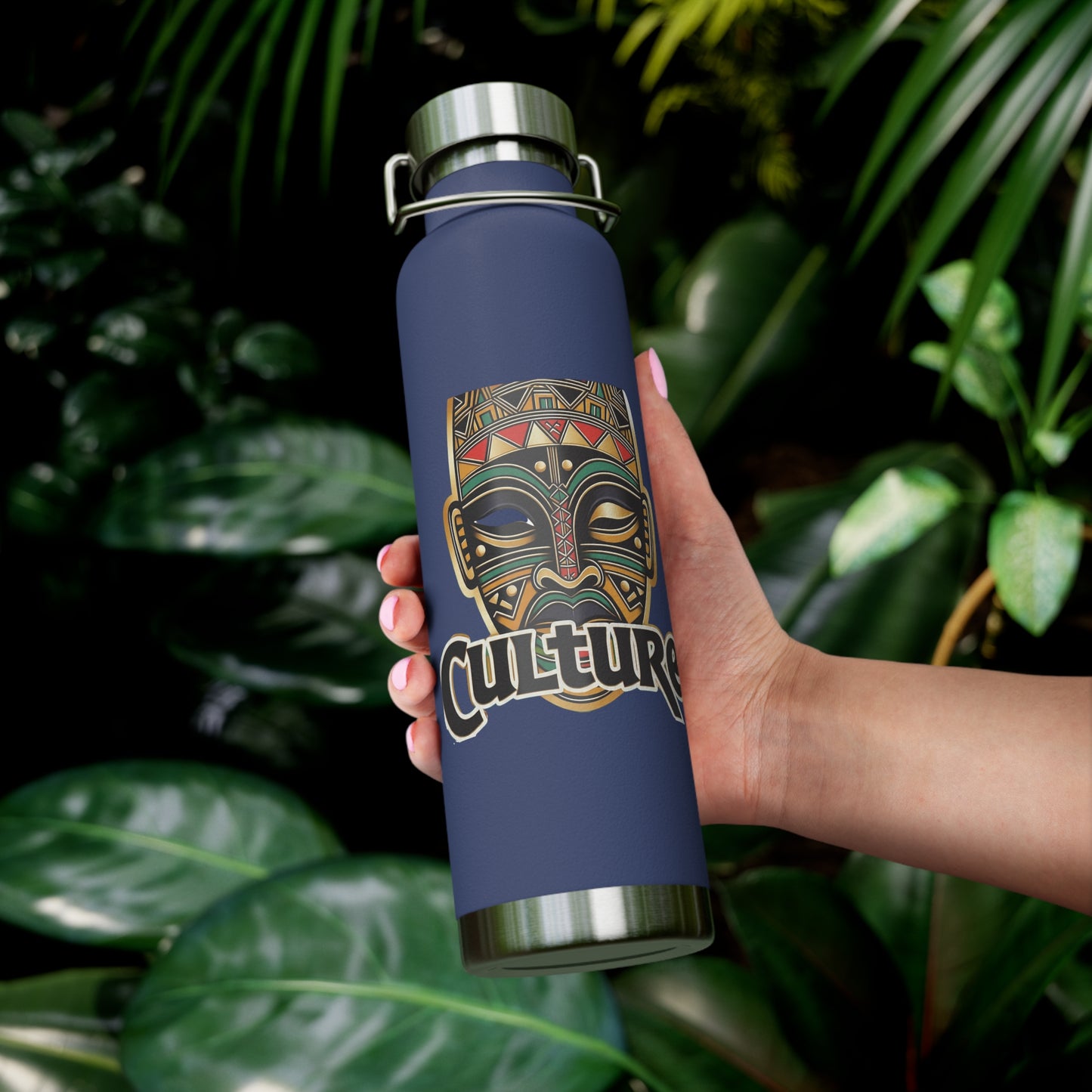 22oz AOE Culture Water Bottle with African Mask & “Culture” Design: