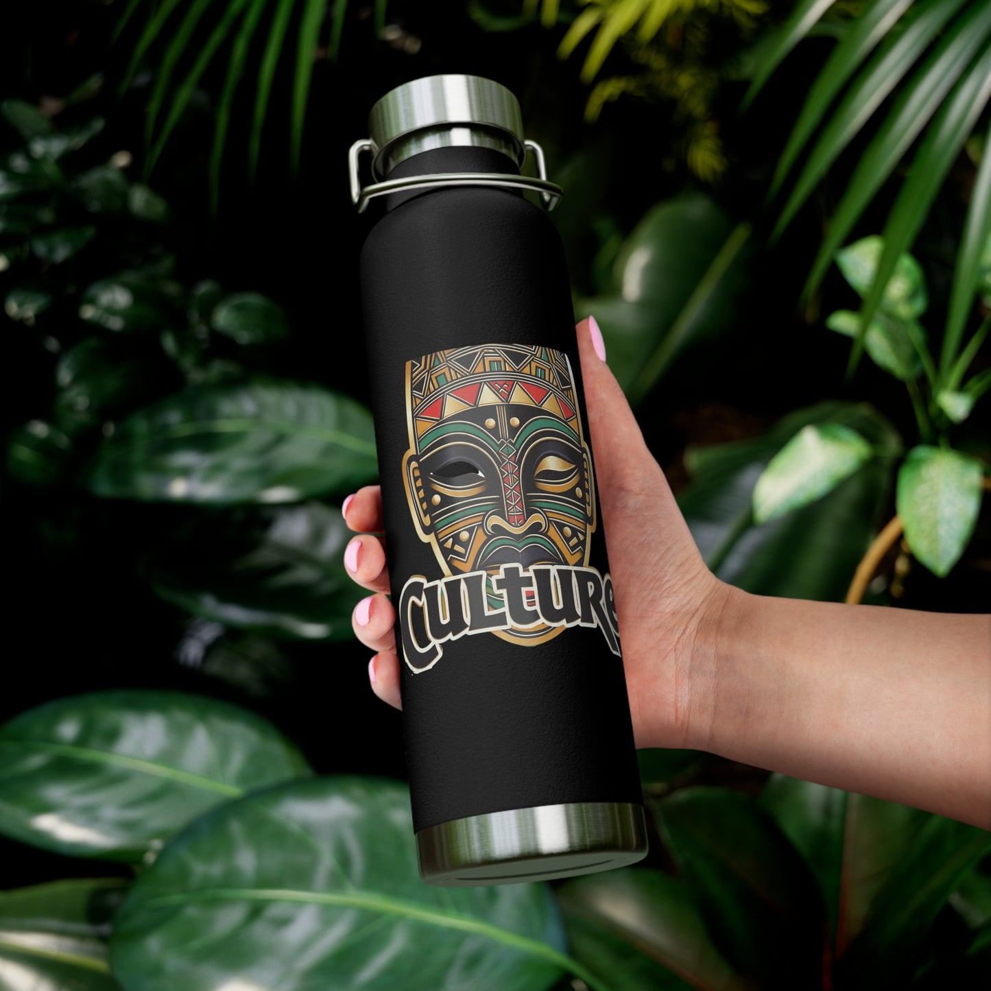 22oz AOE Culture Water Bottle with African Mask & “Culture” Design: