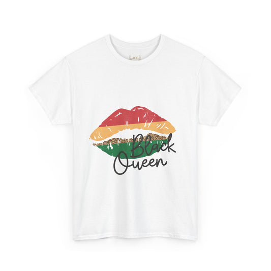 AOE Black Queen Lip Print T-Shirt | Afrocentric Gold Green Red Tee | Melanin Beauty Shirt | African Heritage Apparel | Juneteenth