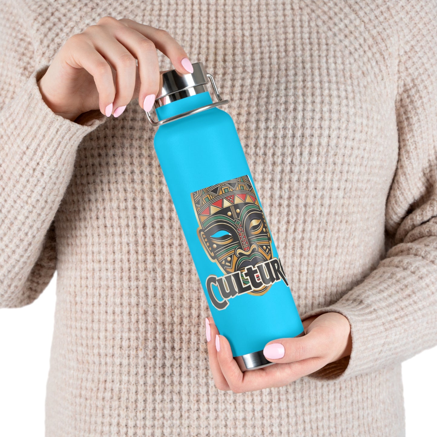22oz AOE Culture Water Bottle with African Mask & “Culture” Design: