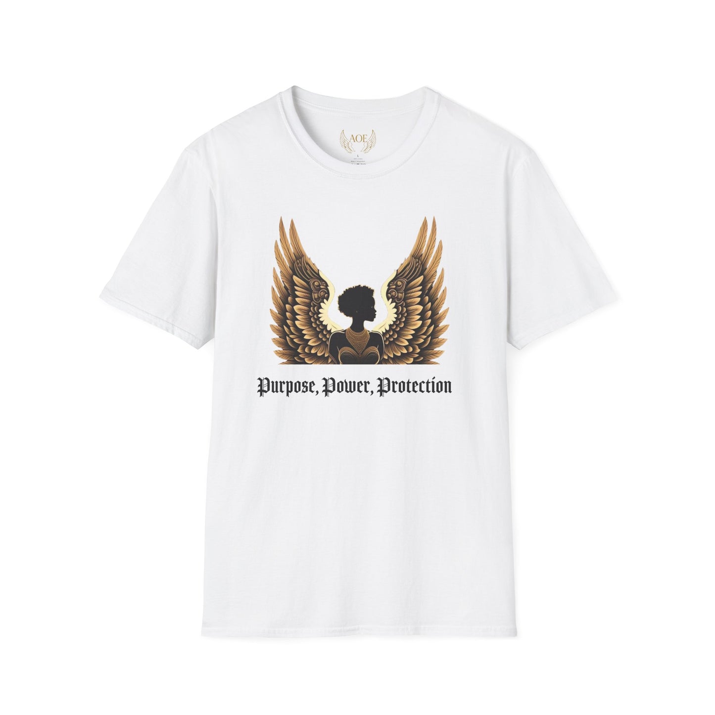AOE Black Angel with Gold Wings T-Shirt | Empowerment & Spirituality | Angels On Earth Collection