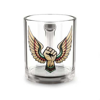 10oz Glass AOE Mug | Angel Wings Between Fist Design | Empowerment Drinkware | Afrocentric