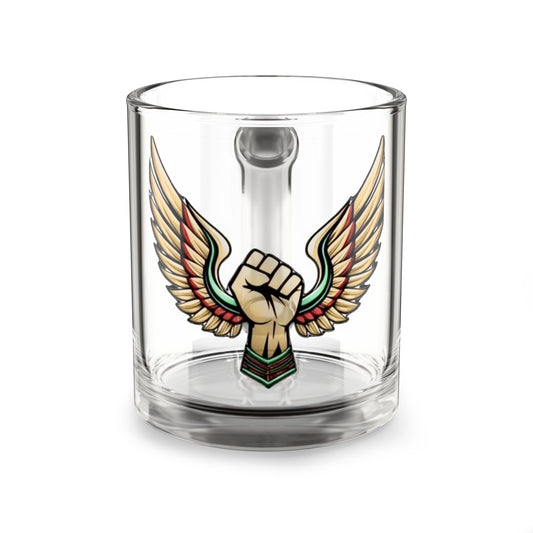 10oz Glass AOE Mug | Angel Wings Between Fist Design | Empowerment Drinkware | Afrocentric