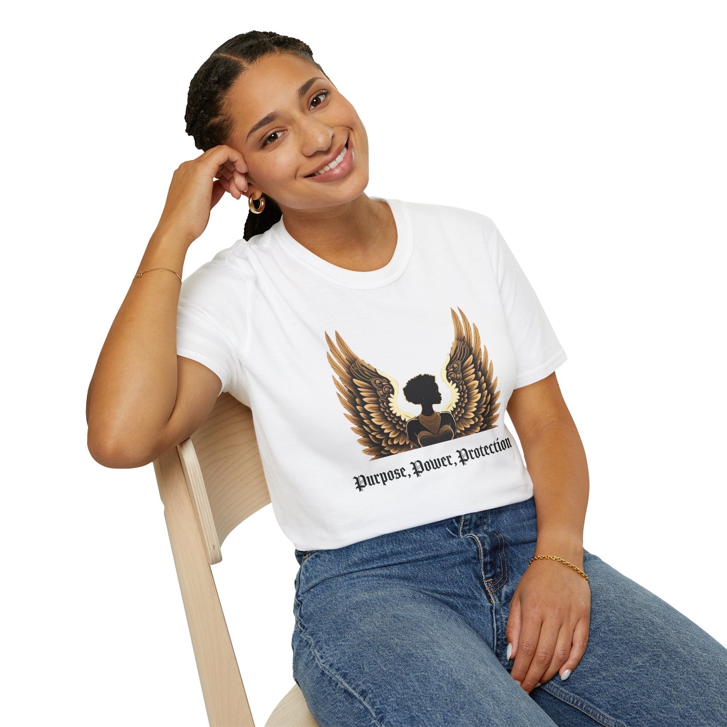 AOE Black Angel with Gold Wings T-Shirt | Empowerment & Spirituality | Angels On Earth Collection