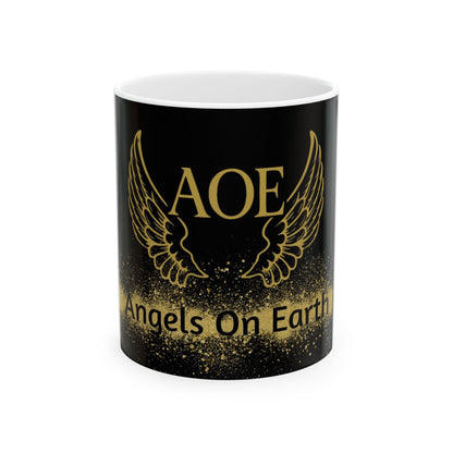 AOE Ceramic Mug with Wings - Angels On Earth Design, Gift for Spiritual Friends, Coffee Cup, Inspirational Tea Mug, Unique Home Decor
