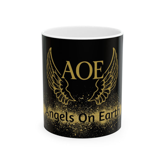 AOE Ceramic Mug with Wings - Angels On Earth Design, Gift for Spiritual Friends, Coffee Cup, Inspirational Tea Mug, Unique Home Decor